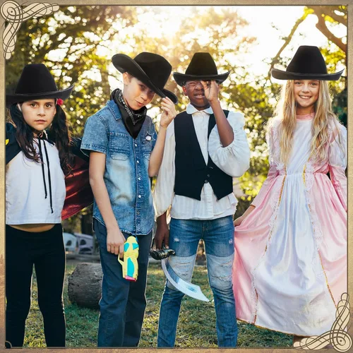 Miniatura 7 de Unittype Juego de 12 sombreros de vaquero para niños, sombrero de vaquera occidental y bandanas de poliéster para niños y niñas, disfraces