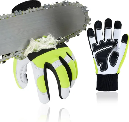 Vgo... 1 Par de Guantes de Motosierra, Protección de Motosierra de 12 Capas en el Dorso de la Mano Izquierda, Guantes de Trabajo de Cuero de Cabra,