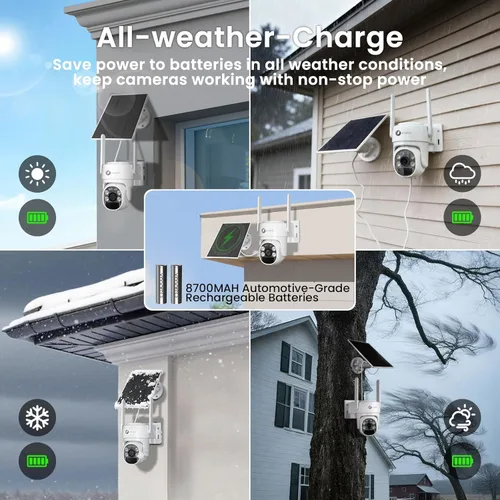 Miniatura 4 de XMARTO QHD Sistema de cámara de seguridad solar sin cables inalámbrico para exteriores/interiores, seguimiento PTZ AI, kit de vigilancia DVR WiFi 6