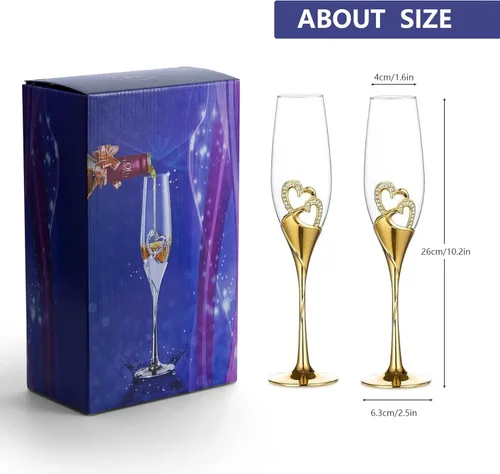 Miniatura 6 de Copas de champán para boda, copas de flauta para novia y novio, creativas copas de vidrio de lujo con borde de diamantes de imitación decoración