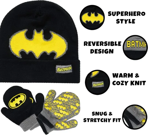 Miniatura 32 de DC Comics Conjunto de 2 pares de guantes o manoplas de invierno de Batman para niños (niños pequeños)