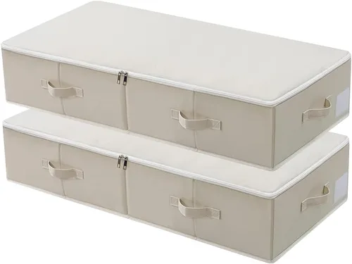 Miniatura 10 de 2 cajas de almacenamiento plegables debajo de la cama con forro de soporte de plástico, asas, tapa con cremallera, mantas, ropa y edredones