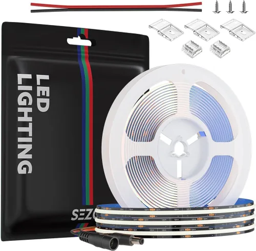 Miniatura 13 de SEZO COB - Tira de luz LED blanca cálida 2700K 16.4ft 480LEDs/M CRI90+ 24V 0.315 in Ancho 9W/m Flexible Brillante Alta Densidad Uniforme FCOB LED