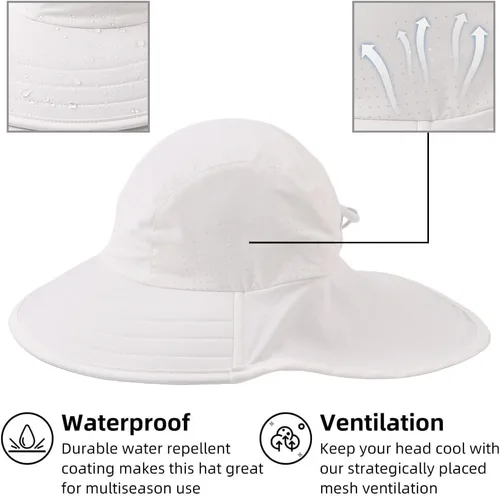 Miniatura 76 de Sombrero de verano para niños pequeños con solapa para el cuello, impermeable, sombrero de natación para niños, protección UV, sombrero de playa