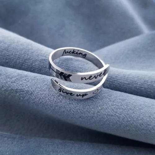 Miniatura 4 de Vrycot anillo ajustable de acero inoxidable para mujer, con frase inspiradora keep going y never give up, anillo modernos y apilables, regalo