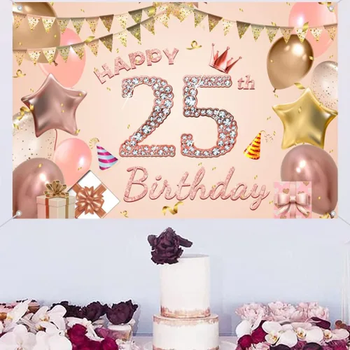 Miniatura 4 de Cartel de tela con texto en inglés "Happy 25th Birthday" para mujer jovencita/mujer de 25 años, cartel de tela para fiesta de cumpleaños de 25 años