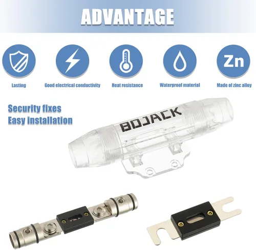 Miniatura 6 de BOJACK 300A Portafusible ANL en línea con fusible de 300 amperios, instalación segura en línea para cables de 0/2/4 AWG, diseño duradero niquelado