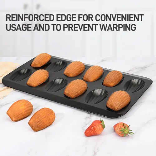 Miniatura 7 de Paquete de 2 moldes Madeleine para hornear, 12 cavidades resistentes en forma de concha para hornear, molde antiadherente para hornear galletas