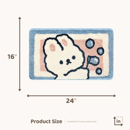 Miniatura 2 de Molesun Tapete de baño de conejo, extra suave y absorbente, lindo, lavable a máquina, tapete antideslizante de animales para bañera, ducha y baño