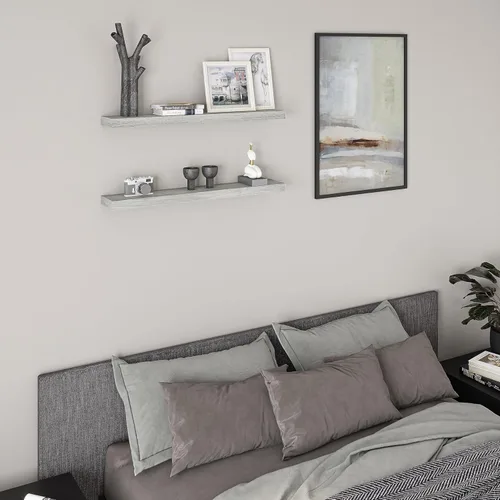 Miniatura 6 de Ballucci - Estantes flotantes, juego de 2 estantes de pared de madera de 36 pulgadas, con soportes invisibles para baño, sala de estar, dormitorio
