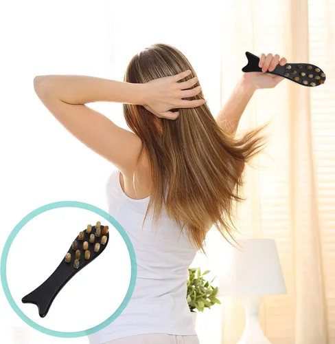 Miniatura 5 de Healeved Masajeador de mano Peine de masaje para cuero cabelludo, cuerno de buey, cabeza de peine de masaje meridiano, peine de masaje raspado, 1