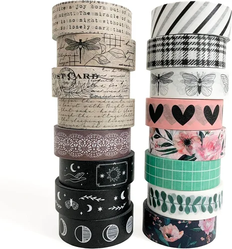 ZYNSHE Washi Tape - Juego de 16 rollos de 0.591 in de ancho, bonita cinta decorativa Washi para diario, álbumes de recortes, manualidades lavadas,