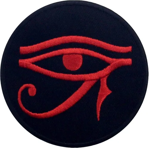 EmbTao Parche bordado Eye of Horus Wedjat con apliques para coser en emblema, rojo y negro