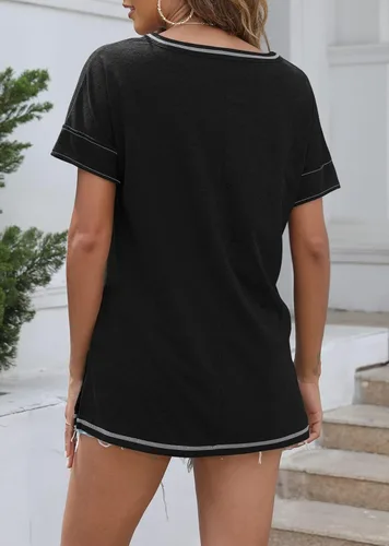 Miniatura 4 de INFITTY Blusas de verano para mujer, manga corta, abombada, cuello en V, ajuste holgado