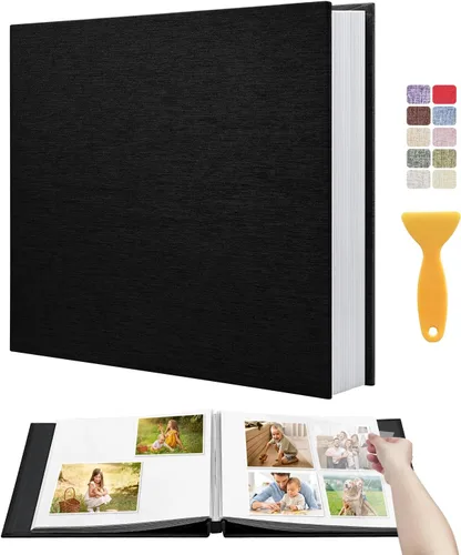 Miniatura 49 de Álbum autoadhesivo para fotos de 4 x 6 pulgadas, álbum de recortes con cubierta de lino magnética, 30 páginas adhesivas en blanco, para familiares