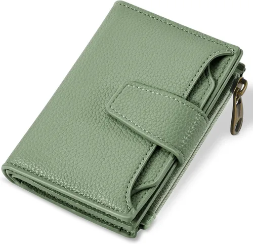 Miniatura 20 de Airkit Cartera para mujer, pequeña cartera de cuero para mujer, plegable, compacta, con bloqueo RFID, tarjetero de crédito, mini bolso de viaje