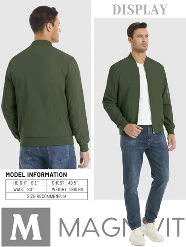 Miniatura 7 de MAGNIVIT - Chaqueta bomber ligera para hombre, cortavientos, casual, para primavera y otoño, para exteriores