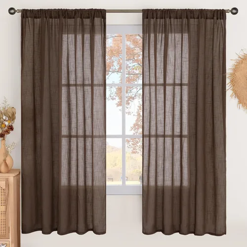 Miniatura 95 de BGment Cortinas de lino café de 30 pulgadas de largo para ventana pequeña, cortinas de media ventana beige semitransparentes ligeras con bolsillo