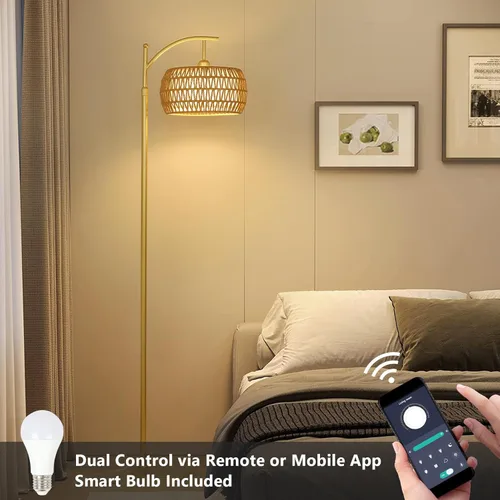 Miniatura 4 de eyassi Lámpara de pie de arco con 3 temperaturas de color, lámpara de pie LED dorada con control remoto y bombilla regulable continua, lámpara