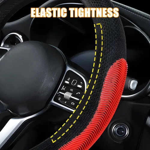 Miniatura 5 de Funda elástica para volante de automóvil, transpirable, sin anillo interior, protector de volante de vehículo, 15 pulgadas, seda de hielo