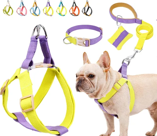 Miniatura 9 de Juego de arnés y correa para perro sin tirones, collar de perro, arnés halter para perro con soporte para bolsa de excrementos, correas ajustables