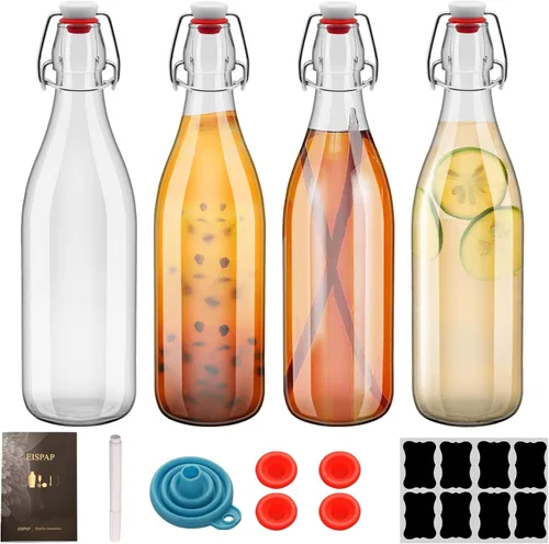 4 botellas de vidrio con tapa abatible de 25 onzas, 25 onzas, botella de vidrio abatible con tapa hermética para fermentación, kombucha, aguamiel,