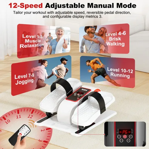 Miniatura 7 de TDH Under Desk Elliptical Machine,Electric Leg Exerciser as Seen on Tv for Seniors Adults,Portable Quiet Pedal Exerciser While Sitting with 12 Blanco