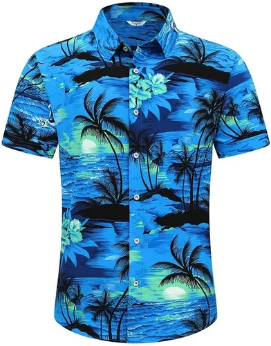 Miniatura 3 de SheLucki - Camisa hawaiana para hombre, unisex, estilo informal, manga corta, con botones y estampado de sombra de palmeras, para el verano