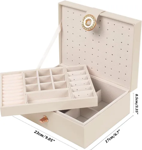 Miniatura 78 de Joyero de pendientes para mujeres y niñas, organizador de aretes de 5 capas, caja organizadora de joyas blanca con candado, collares y aretes
