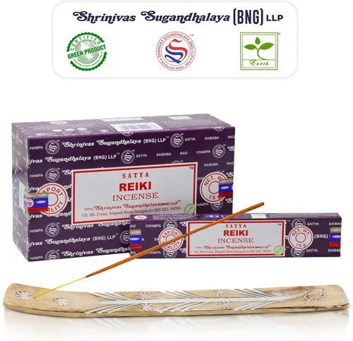 Miniatura 13 de Varillas de incienso Satya Champa, Paquete de 15gmx12 de inciensos Satya Bng con paquete de soporte de incienso Raajsee, Incienso natural Satya Nag