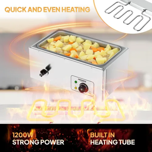 Miniatura 2 de ROVSUN Calentador de alimentos comercial de 21 cuartos de galón, calentador eléctrico de acero inoxidable de 110 V Bain Marie, mesa de vapor