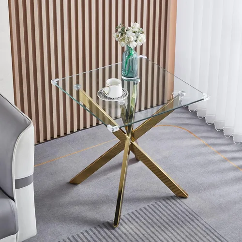 Miniatura 11 de Mesa auxiliar de cristal de 47 pulgadas, mesa central rectangular moderna con parte superior de vidrio templado transparente y patas de metal mesa