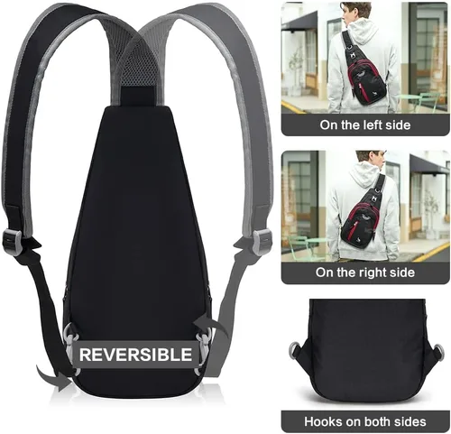 Miniatura 4 de Kimlee bolsa bandolera multifuncional de una sola banda cruzada para hacer senderismo o ciclismo Negro