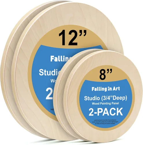 Falling in Art Kit de paneles de lona de madera de abedul redondos sin terminar, 4 paquetes de 2 tamaños de 8 pies y 12 pies, 3/4 pulgadas de