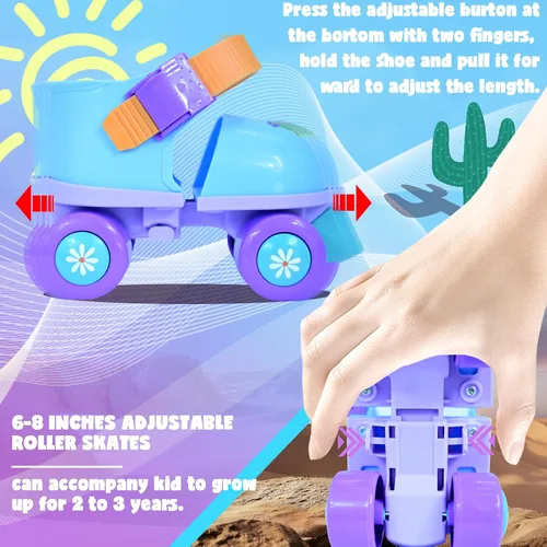 Miniatura 4 de Patines de ruedas para niños niñas y niños de 2 a 6 años, patines ajustables para principiantes de cuatro ruedas para niños pequeños Azul