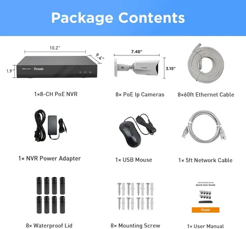 Miniatura 8 de Sistema de seguridad PoE 4K de 8 canales con 2TB HDD 8X 8MP cámaras bala al aire libre AI Detección humana/vehículo, visión nocturna a color, audio