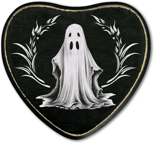 Miniatura 9 de Letrero de madera con forma de corazón gótico, cartel de «Every Night Is Halloween», arte de pared de madera gótico retro, decoración de placa