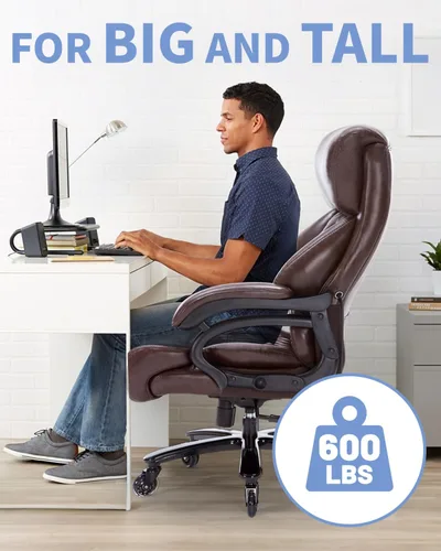 Miniatura 8 de Silla de oficina grande y alta de 600 libras con soporte lumbar ajustable, silla de escritorio ejecutiva de asiento ancho con cojín de 6.5 pulgadas