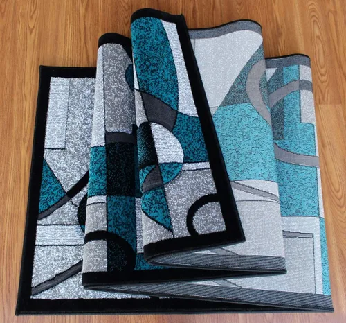 Miniatura 5 de Masada Rugs Sophia Collection - Alfombra de pasillo tallada a mano, moderna, contemporánea, turquesa, gris, negro (2 pies 8 pulgadas x 10 pies)