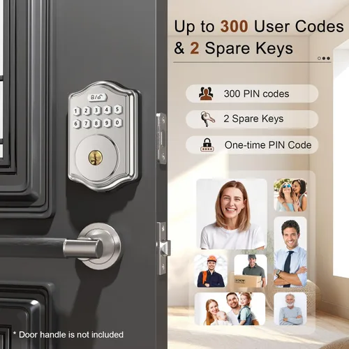 Miniatura 2 de 52HZ Cerradura de puerta de entrada sin llave con código, cerrojo electrónico con teclado y 2 llaves, cerraduras inteligentes para puerta principal