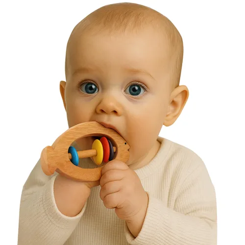 Shumee Anillos y mordedores de madera para bebés | Juguete sensorial | 100% seguro, natural y ecológico | Más de 6 meses