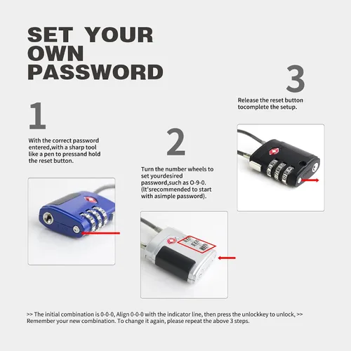 Miniatura 6 de Cerraduras TSA para equipaje, combinación de candado pequeño, cerraduras de equipaje aprobadas por la TSA, candados combinados con cable