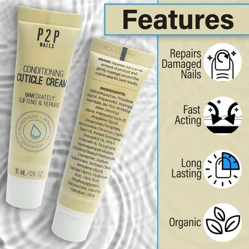 Miniatura 4 de P2P Nails Crema nutritiva para cutículas secas, secado rápido, suavizante natural con infusión de aceite para uñas y cutículas, fórmula hidratante