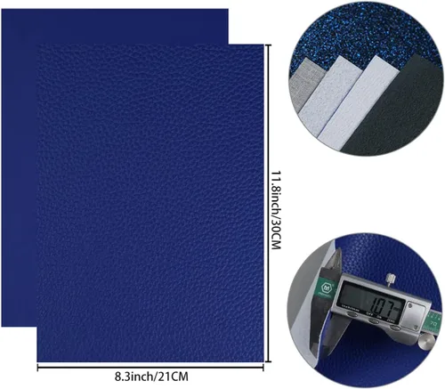 Miniatura 2 de Juego de 6 hojas de piel sintética de 8 x 12 pulgadas (7.9x11.8 in), serie azul real, purpurina fina, patente litchi azul real