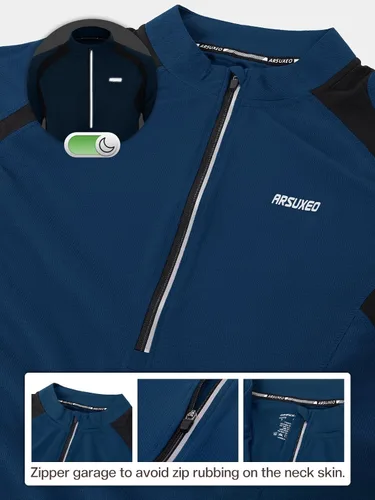Miniatura 31 de ARSUXEO Camisetas de ciclismo de media cremallera para hombre Camisas de ciclismo de montaña de manga larga 6031