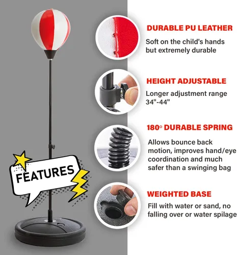 Miniatura 10 de Whoobli Punching Bag for Kids and Toddler Incl Boxing Gloves 3 4 5 6 7 8+ Years Old Adjustable Kids Boxing Bag with Stand Sports Toy for Boys