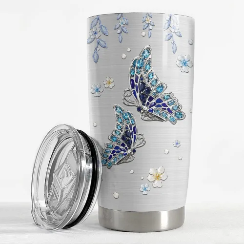 Miniatura 2 de Vaso de mariposa personalizado con tapa, estilo de joyería, nombre personalizado, vasos de 20 onzas, 30 onzas con tapa, regalo para mujeres, niñas