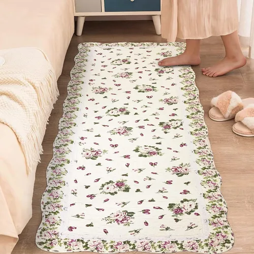 Miniatura 7 de USTIDE Alfombra rústica con diseño de rosas y flores, decoración del hogar, de algodón, con patrón de rosas rosadas, alfombra de baño lavable
