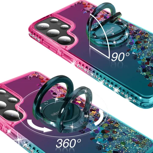 Miniatura 3 de Silverback para Samsung Galaxy S22 Ultra Funda, diseño de brillantina holográfica líquida, con soporte de diamantes brillantes de imitación, funda