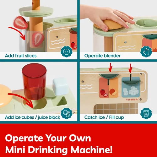 Miniatura 2 de TOP BRIGHT Dispensador de Bebidas de Madera para Juegos de Simulación, Juegos de Comida para Cocina Infantil con Tazas, Insertos de Jugo, Cubitos